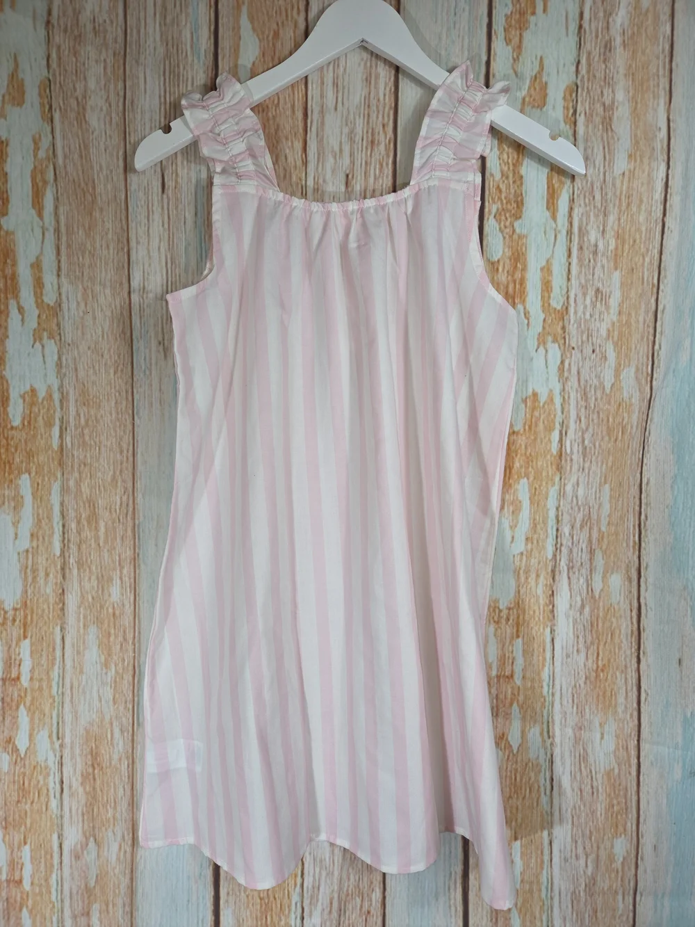 Crewcuts Pink and White Stripe Ruffle-Shoulder Pajamas. Size Large